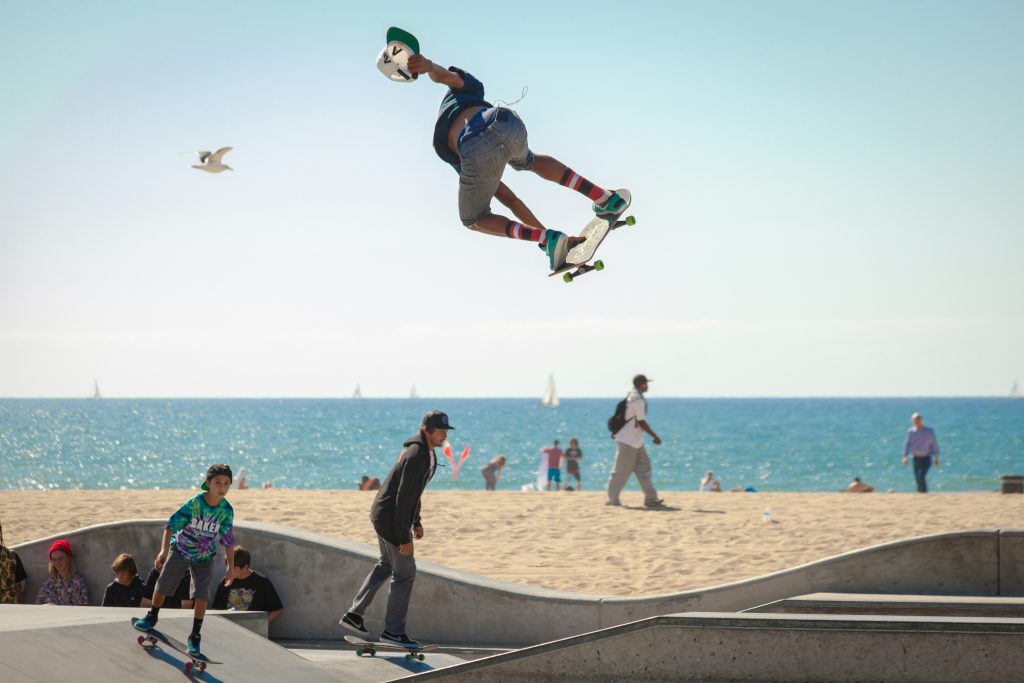 Skateboarding on the beach
